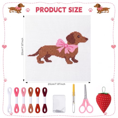 XunYee 22 Pcs Dachshund 18 Mesh Needlepoint Canvas Kit for Beginner Adults - style: Dachshund with A Bow