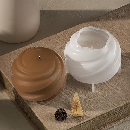 2 Pack Wave Candle Spiral Ball Resin Casting Mold Making Molds Silicone Mold for Candle Home Decorate Candle Making 3D Animal Mold - color: ymr-round-spiral-ball-2-pack