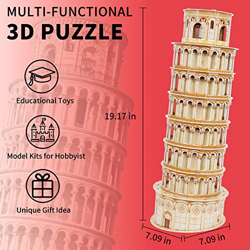 3D Puzzles for Adults & Kids, Exquisite Leaning Tower of Pisa City Large Architecture Building Model Kit, 3D Jigsaw Craft Kits STEM Educational Toys Birthday for Boys Girls Ages 10+ Home Decor, 70 PCS - style: Pisa Tower