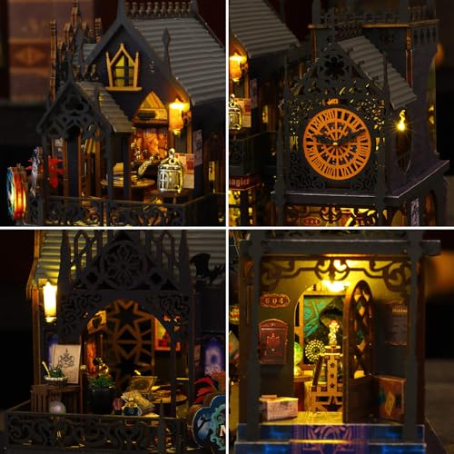 Fifijoy DIY Miniature Dollhouse Kit, Holo Magic City DIY Miniature House kit Wooden Dollhouse Kit, DIY Mini House kit for Adults to Build - color: Holo Magic City