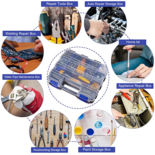 Small Parts Storage Case Tools Box Organizer Double Side 34 Compartments Hardware Organizers with Removable Plastic Dividers for Screws Nuts Nails Bolts - color: Blue, size: 1 PACK