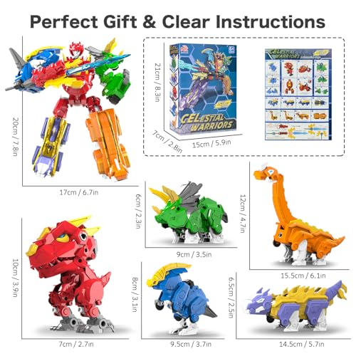5-in-1 Dino Robot, STEM Building Toy with Triceratops for Kids 6+