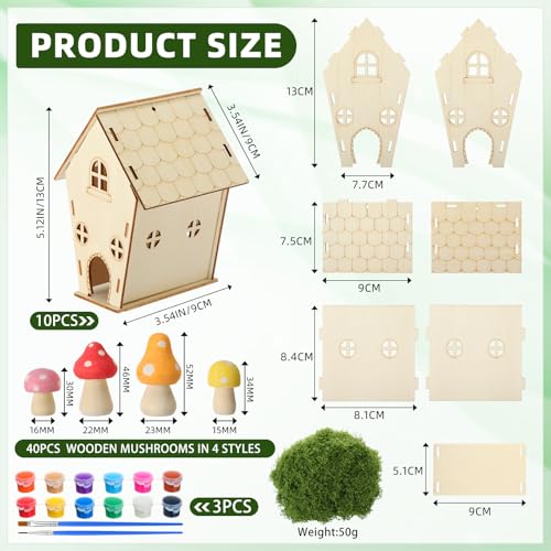 DoubleFill 10 Sets Wooden Fairy House Craft Kit for Kids - Classroom DIY Fairy Garden with Paints & Decorations - School Arts Crafts & Birthday Gift for Children Activity Party Decor (Classic Style)