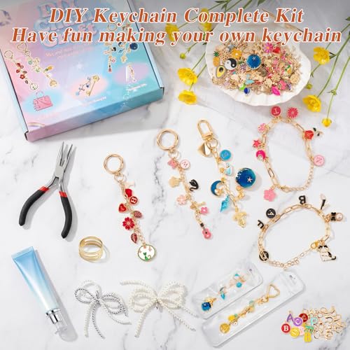 569Pcs Charms Lip Gloss Keychain Making Kit, Bracelet Making Kit, DIY Bag Charm Kit with Key Chain Hooks, Jump Rings, Lobster Clasps, Charms, Chains & Tools, Jewelry Pliers, Jewelry Craft Kit Supplies