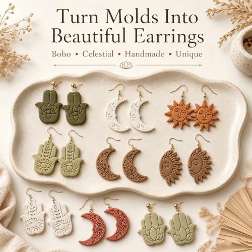 8Pcs Hamsa Hand Polymer Clay Cutters, Boho Moon Sun Molds - color: MOON