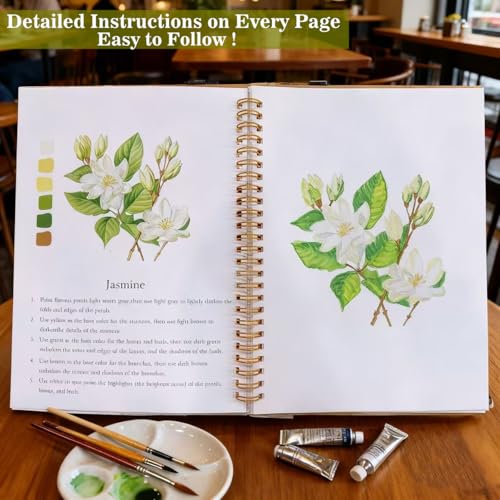 Watercolor Workbooks Coloring Book Beginner Friendly Painting Kit Easy Nature Scenes Paint Set Art Crafts for Creative Exploration Gift for Adults (Flowers, Without Palette) - color: Flowers, size: Without Palette