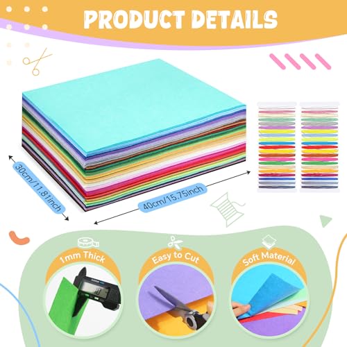 moinkerin 50 Pcs Felt Sheets with Thread 16"x12" 1mm Stiff Felt for DIY - color: 50 Colors, size: 12"x16"