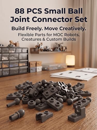 88 PCS Small Ball and Socket Joints Pieces Compatible with Lego Pieces, Drak Gray 10 Sizes Ball Joint Socket Connectors, Figure Limb Building Blocks Bulk, Universal Joint Axle MOC Parts - color: Darkgray