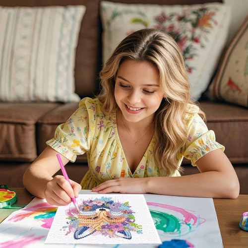 PERFECTSIGHT Cute 5D Diamond Art Kits, Kawaii DIY Painting Art for Adults Teen, 4 Pack Diamond Arts and Crafts Sets, Big Gem Full Drill Diamond Dots for Women (Turtle+Fox+Cow+Elephant) - style: Turtle+Fox+Cow+Elephant