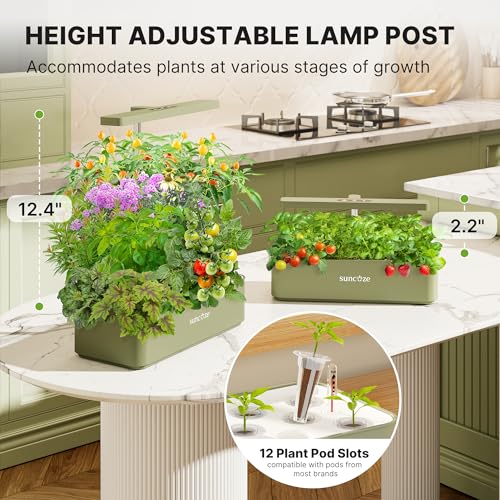 SUNCOZE Hydroponics Growing System, Compact 12 Pods Indoor Garden, Green - color: Green