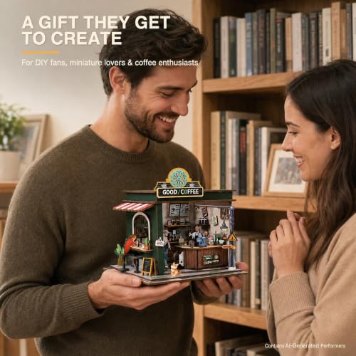 Evankin Coffee Shop Book Nook Kit, DIY Miniature House with LED Light - style: Coffee Shop