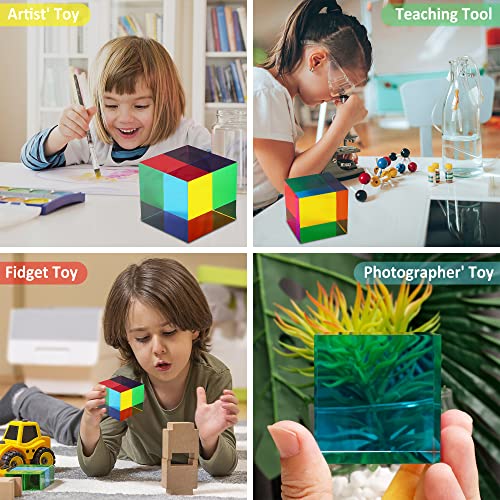 CMY Cube, YuanDian Color Mixing Cube 2 Inches Colorful Acrylic Prism for Home Decor Office Desk Decoration, Physics Toys Educational Science Kits Fidget Toys Gift for Son Daughter Kids Students - color: Cube