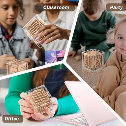Handheld Fidget Game for Kids and Adults - 6-Sided Wooden Puzzle Cube Fidget Toy for Anxiety Relief - Fun Maze Toys for Travel - 3D Brain Teaser Cube for Christmas Stocking Stuffers