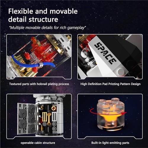 Sosuy Space-Rocket Building Blocks Sets,STEM 1201PCS 6+ Stage Separated Arrow Model Rockets Kit,Light Strip NASA Toys for Boys Adult Teen,Saturn V Models Birthday Gifts for Kids Age 8-12 - style: Space Rocket