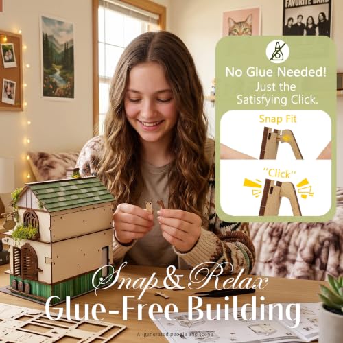 No Glue Needed DIY 3D Miniature House Kit for Adults - color: Forest Whisper Cottage