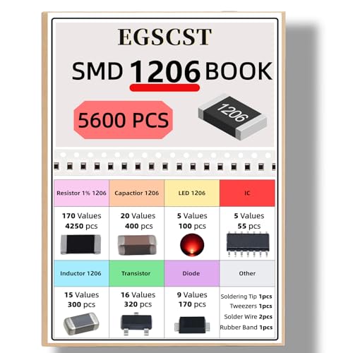 5600PCS 1206 SMD Resistor Kit from 0Ω to 10MΩ 1%, SMT Electronics Component Assortment Book with Resistors, Capacitors, Diodes, Transistors, IC, Inductors, LEDs Sample Books for DIY and Repair - style: SMD 1206 Book