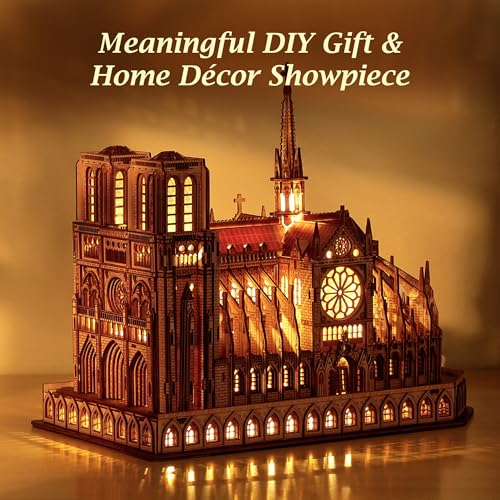 FUNPOLA LED 3D Wood Puzzle Notre Dame de Paris Cathedral Architecture Model