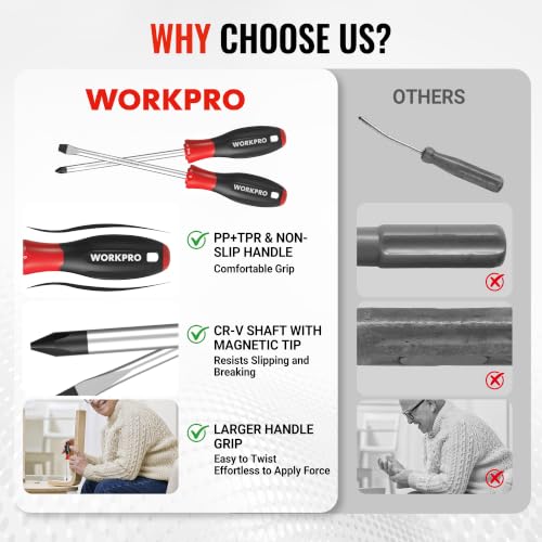 WORKPRO 10-Piece Magnetic Screwdriver Set with Pouch, Red - color: Red