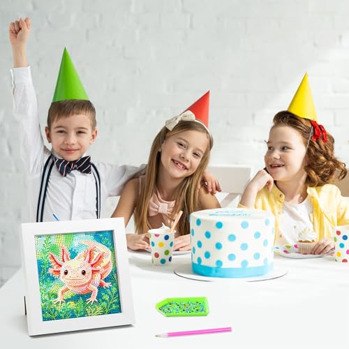 Libfx Diamond Art Kits for Kids with Frame Diamond Art for Girls Boys Beginners Arts and Crafts Birthday Gifts (Axolotl) - color: Axolotl