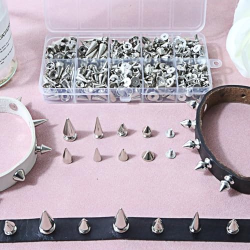 XKCWXY 354 Pcs Goth Punk Spikes and Studs Kit for Clothing and Accessories