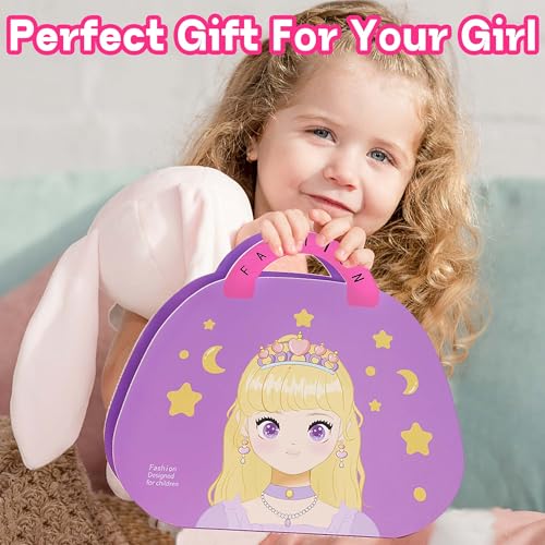 iGetooy 4-in-1 Dress Up Game Set Princess Fantasy Makeup, Pretty Pretty Princess Game, Girls Toy Kit with Diamond Painting & Dress Up Set, DIY Paper Makeup Arts and Crafts for Kids 4-6 - color: Purple