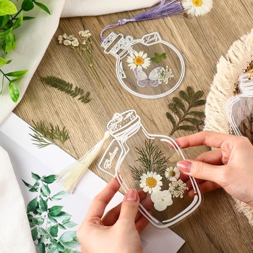 Taobary 91 Pcs DIY Dried Flowers Bookmarks Transparent, Simple Color - color: Simple Color
