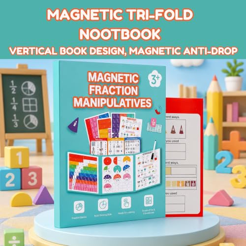Elegancy Magnetic Fraction Playbook, 120-Piece Hands-On Math Learning Kit