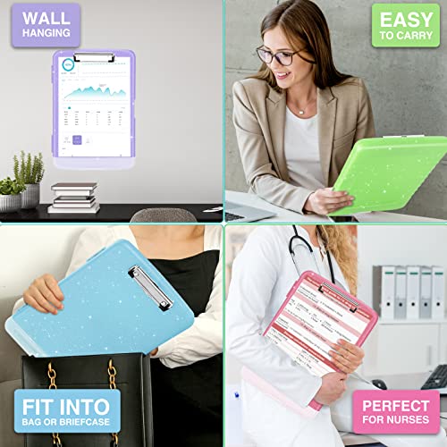 Sooez Glitter Clipboard with Storage, High Capacity Clip Boards 8.5x11 with Pen Holder, Cute Clipboards with Low Profile Clip, Sparkle Plastic Organizer Case Box for Women & Kids, Side Opening - color: Glitter Purple