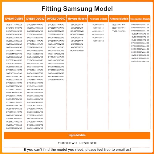 Upgraded Samsung Dryer Parts Dryer Repair Kit for DC97-16782A Samsung Dryer Roller Replacement Kit, DC93-00634A Dryer Idler Pulley, 6602-001655/5ph2337 Dryer Belt, Replacement for DV40J3000EW/A2 Parts