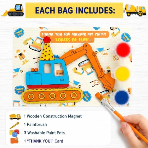 12 Pack Construction Party Favors, DIY Wooden Painting Magnet Craft Kits