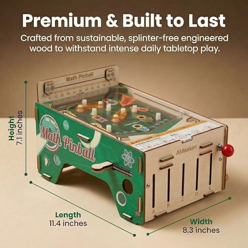 Wooden Pinball Machine & Educational Math Games for Kids Ages 8-12