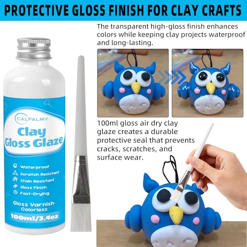CALPALMY 100ml Air Dry Clay Glaze and 29pcs Clay Tools Kit, Gloss Varnish - color: Gloss, size: 100ml + 29pc Tools