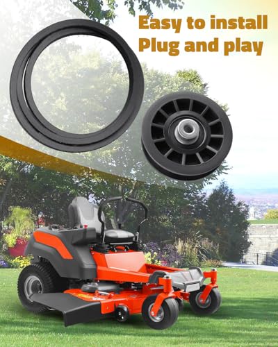 Drive Idler Pulley & Drive Belt Fit for Husqvarna Z254F Z246 Z254, Fit for Poulan Pro PRZ5426KH, Fit for Craftsman 917378XXX Series Lawn Mowers, Replace 539110311, 539110411