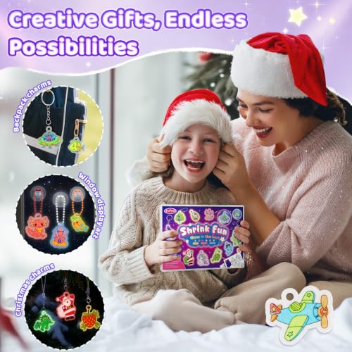 Funtopia 185pcs Shrinking Craft Kit for Kids, Glow in the Dark Keychain Kit - color: Glow in the Dark