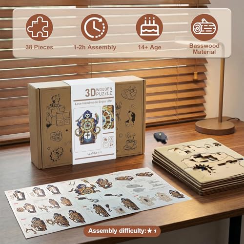 3D Puzzles for Adults Wooden Octopus Pirate Clock Kit with Pendulum - color: Octopus Pirate