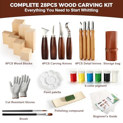 Wood Carving Kit for Beginners & Kids -Whittling Kit with Blocks and Paint