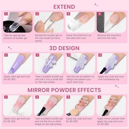 3d Sculpting Gel for Nail Art, Non-Stick Hand Solid Builder Gel - color: Clear&Mikly White&Aurora Pink