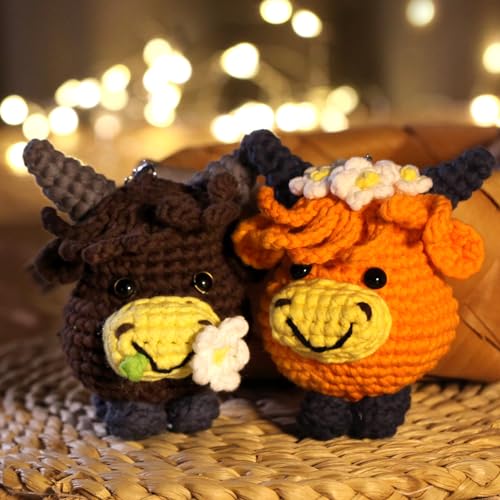 2 PCS-Highland Cow Crochet Kit for Beginners, Easy Craft for Adults - color: 2 PCS Highland Cow