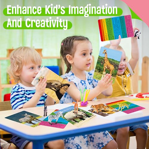 15 PCS Safari Animal Figurines with 15 Introducing Flashcards, Realistic Zoo Animal Figures Montessori Toys Science Educational Matching Game for Homeschool Preschool Toddler Kids - style: Wildlife Set (including cards)