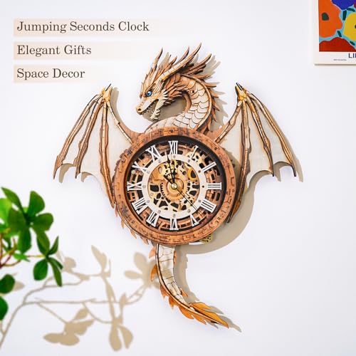 3D Wooden Puzzles for Adults - Mechanical Dragon Wall Clock, Mechanical Wooden Model Kits for Adults, Unique Aesthetic Design, Creative DIY Craft Gift for Family & Friends, Home Decor