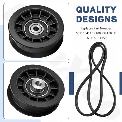 539110311 Idler Pulley Kit & 539110411 Drive Belt Compatible with Husqvarna Z254F Z200 Z4824 925ZX RZ4623 CZ3815 CZ4217 Lawn Mowers 12400 14259 607163