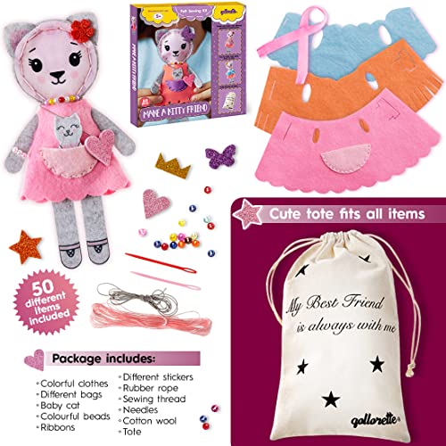 qollorette Felt Sewing Kit for Children, Make Your Own Kitty Toy, Kids' Craft Kit - Make A Friend Sew Kit - Beginner Sewing Kit for Kids, Learn to Sew & Play - color: Kitty