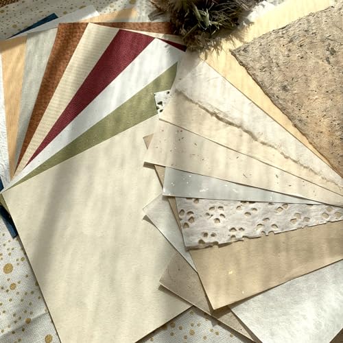 LewuwoPoing 40Pcs Handmade Scrapbook Art Paper Set,Journaling Supplies Craft Textured Colorful a5 handmade paper sheet Mesh Special paper mixed for Junk Journal DIY Materials,5x8 inches size 20 styles