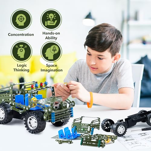 Stem Toys for Boys Age 8-12 - Off-Road Metal Model Car Kits, 283pcs Stem Building Toys Kits, Army Toy for 8-10,STEM Projects for Kids 10-12, 12-14 Engineering for Ages 14 and Up Adults