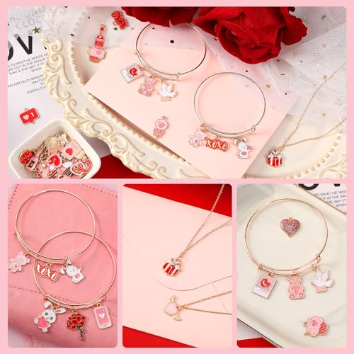 SANNIX 110pcs 55 Pairs Valentine's Day Charms Gold Enamel Heart Charms for Jewelry Making Women Girls Day DIY Keychains Bracelets Necklace Earring Crafts Supplies Valentines Party Favor - style: Valentines Charms-55 Pairs