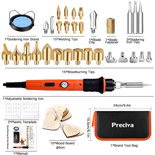 Preciva 31Pcs Wood Burning Kit, Professional Wood Burning Tool, 482°F~1382°F Adjustable Temperature Woodburning Pyrography Pen DIY Creative Tools for Embossing/Carving/Soldering - size: 31