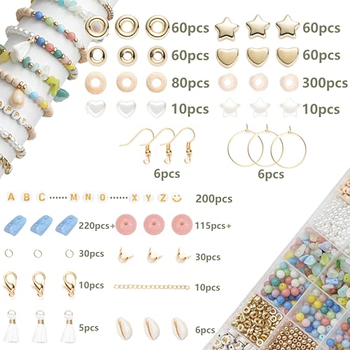 Xylise DIY Jewelry Making Kit, 1000+ Beads with Letters, Turquoise and Pearl Beads, Gold Charms, Bracelet Supplies (Colorful) - color: colorful