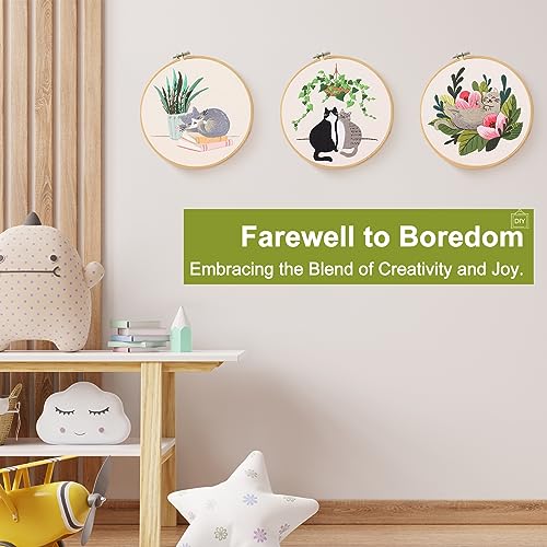 Santune 3 Pack Embroidery Kit for Beginners with Pattern, Cross Stitch Kits for Adults with Instructions,Needlepoint Kits for Adults Include 1 Embroidery Hoops,Color Threads and Needles(Cat) - color: Cat Series