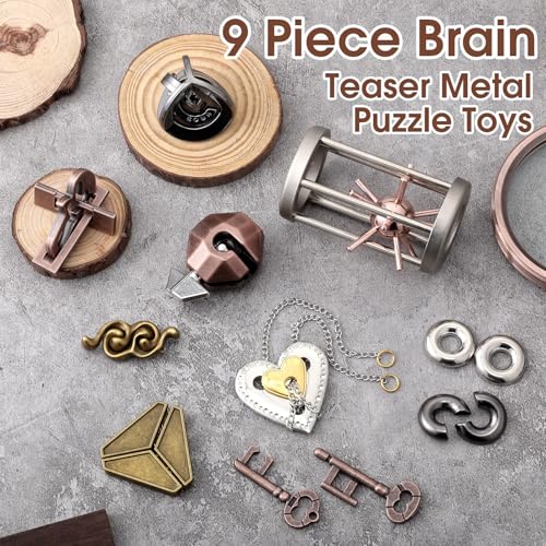 Wettarn 9 Pcs Metal Brain Teasers 3D Steel Puzzle Set, Stylish Style - style: Stylish Style