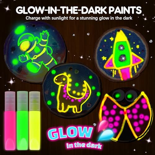 EPUMP Glow in the Dark Wooden Painting Kit for Kids - Arts and Crafts Kit Creative Activity Toy, Art Kits Birthday Gift for Boys Girls Age 6 7 8 9 10 11 12 Years Old, Fun Indoor Outdoor Activities - color: Wooden Painting Kit